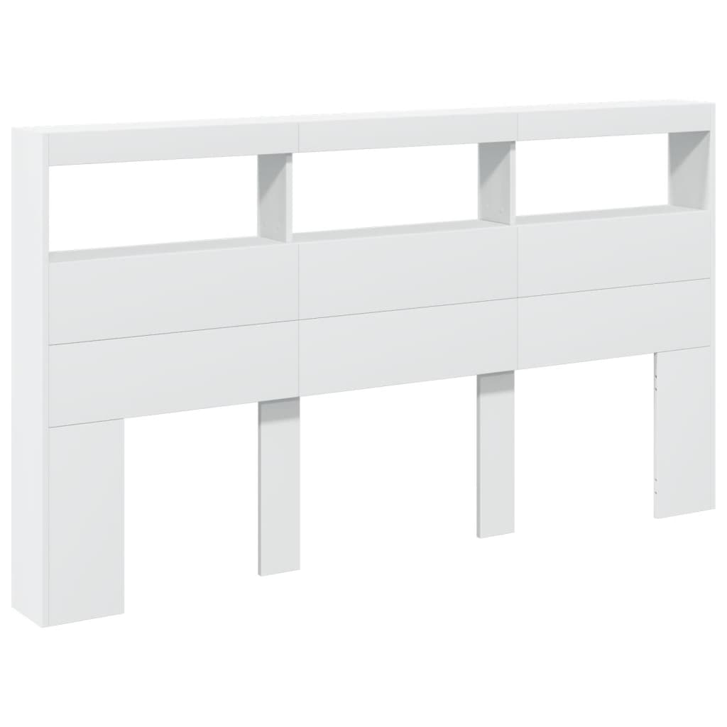 sengegavl med opbevaring og LED-lys 180x17x102 cm hvid