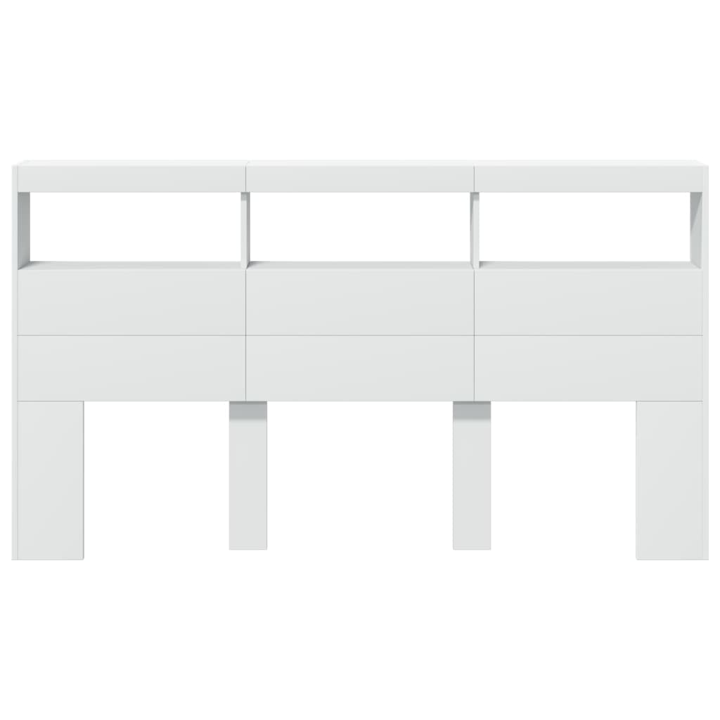 sengegavl med opbevaring og LED-lys 180x17x102 cm hvid