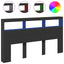 sengegavl med opbevaring og LED-lys 180x17x102 cm sort