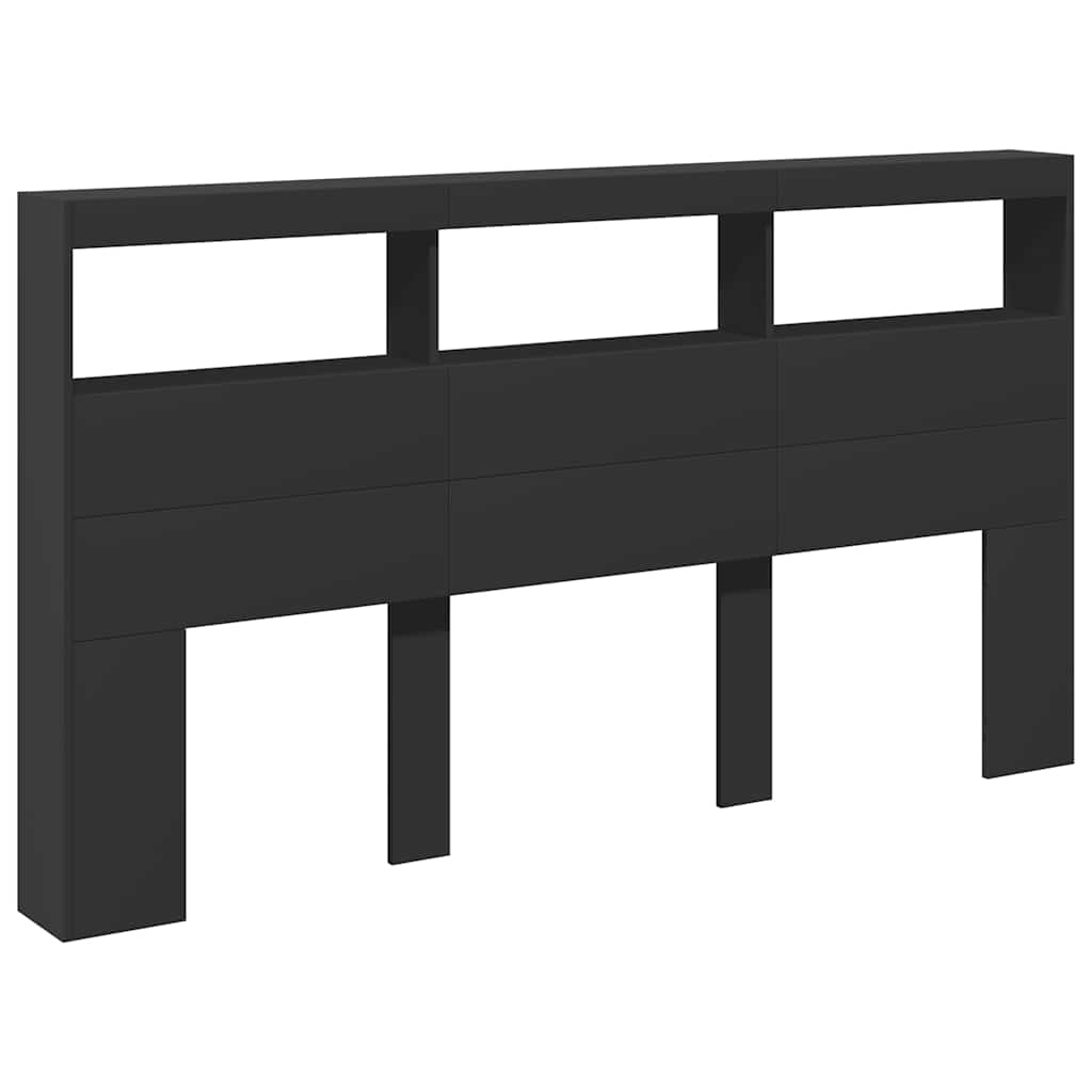 sengegavl med opbevaring og LED-lys 180x17x102 cm sort