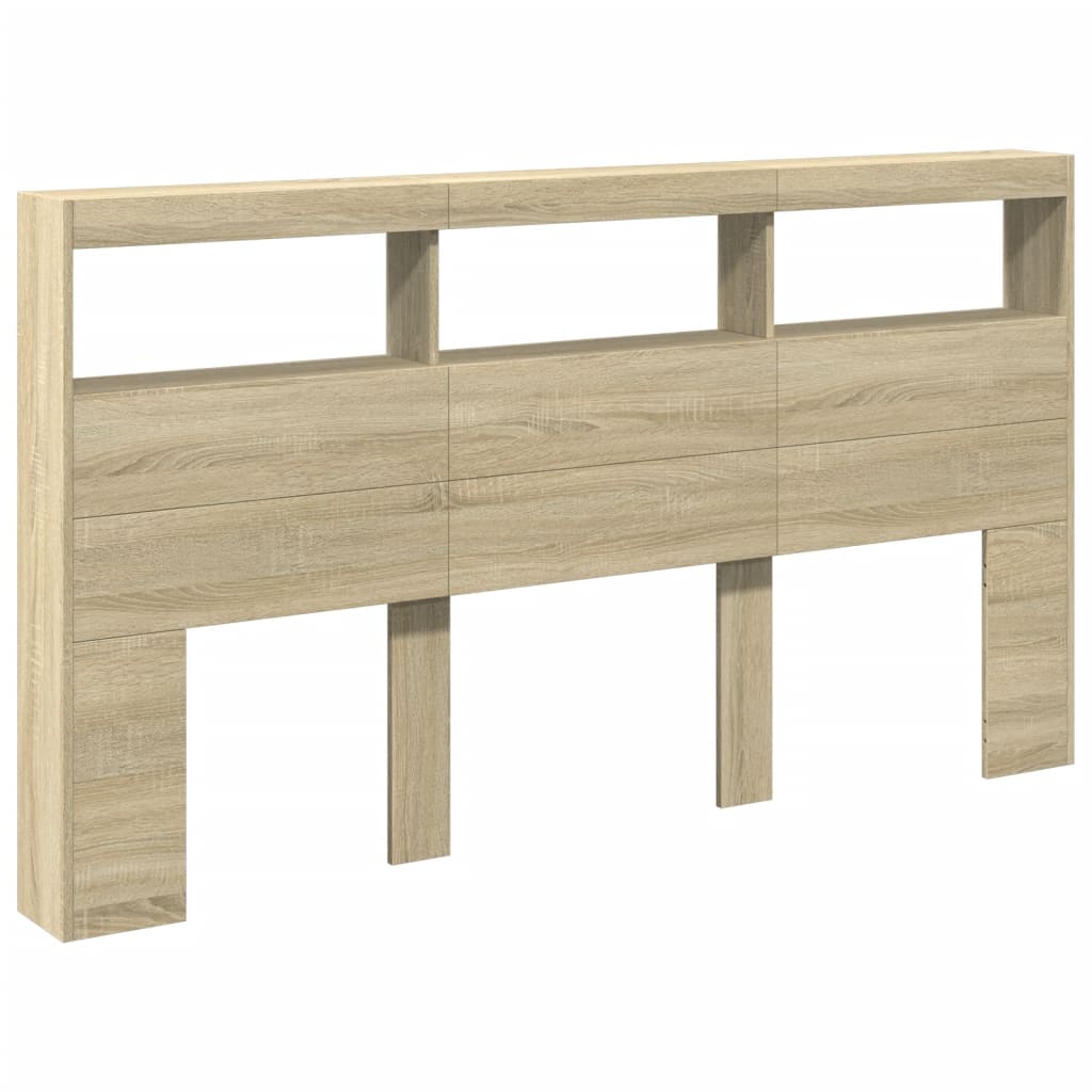 sengegavl med opbevaring og LED-lys 180x17x102 cm sonoma-eg