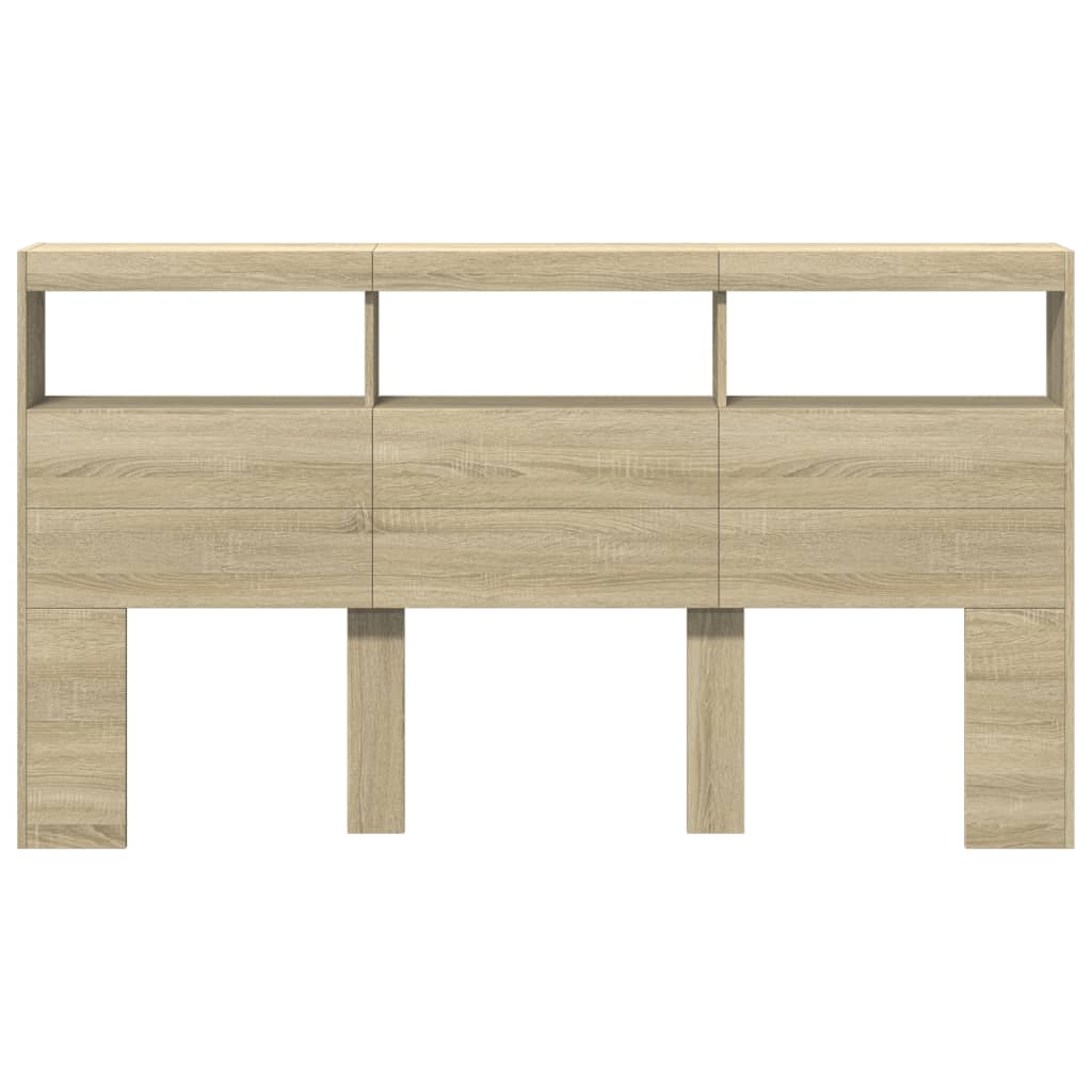 sengegavl med opbevaring og LED-lys 180x17x102 cm sonoma-eg