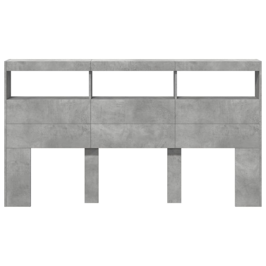 sengegavl med opbevaring og LED-lys 180x17x102 cm betongrå