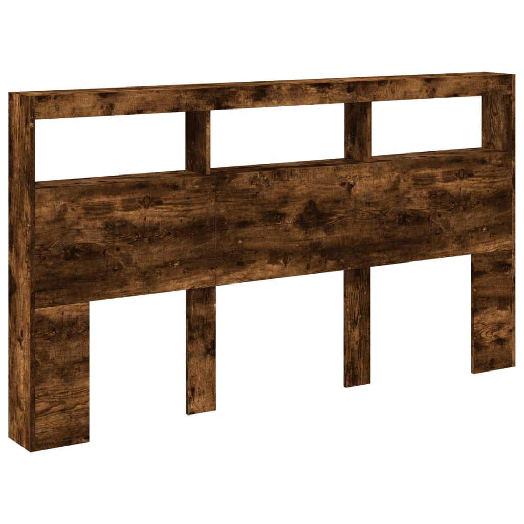 sengegavl med opbevaring og LED-lys 180x17x102 cm røget eg