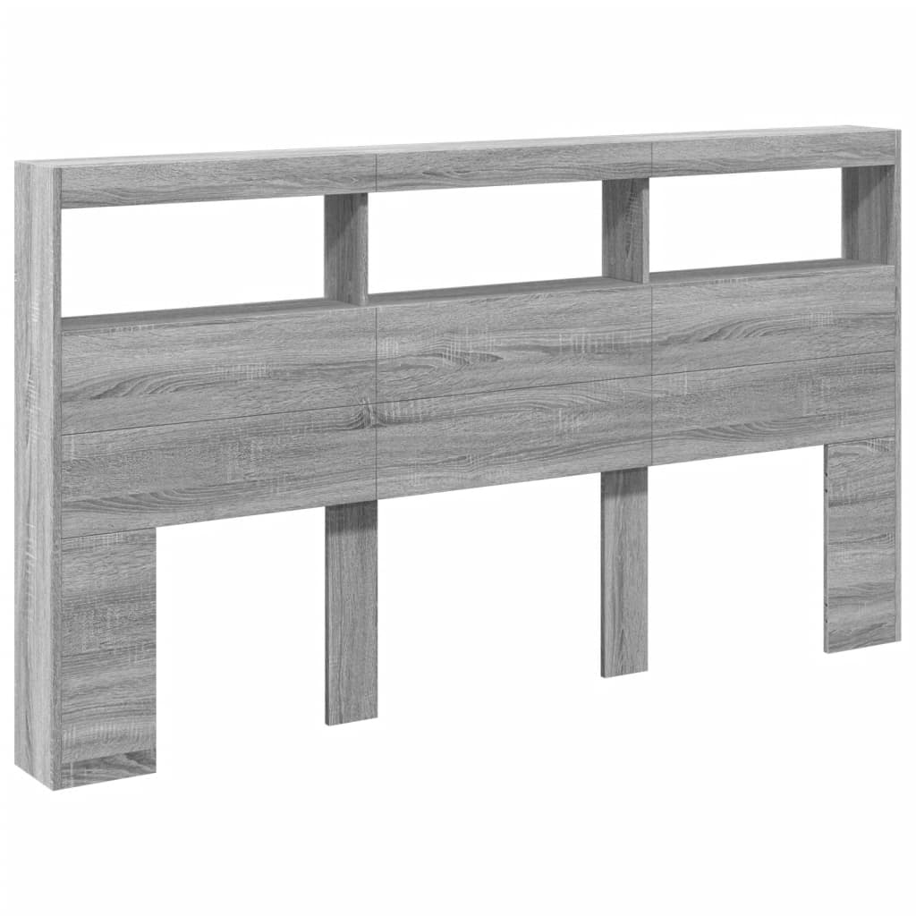 sengegavl med opbevaring og LED-lys 180x17x102 cm grå sonoma-eg