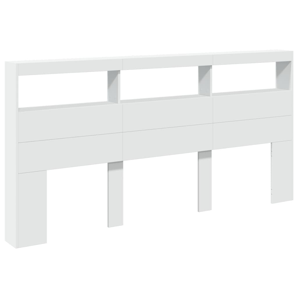 sengegavl med opbevaring og LED-lys 200x17x102 cm hvid