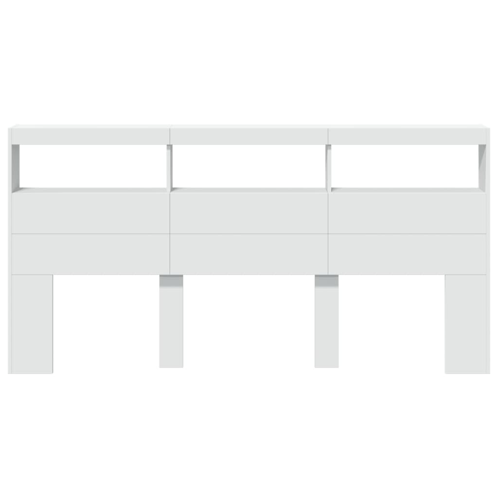 sengegavl med opbevaring og LED-lys 200x17x102 cm hvid