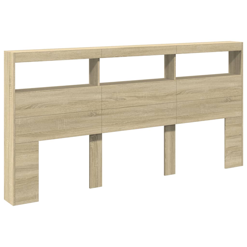 sengegavl med opbevaring og LED-lys 200x17x102 cm sonoma-eg