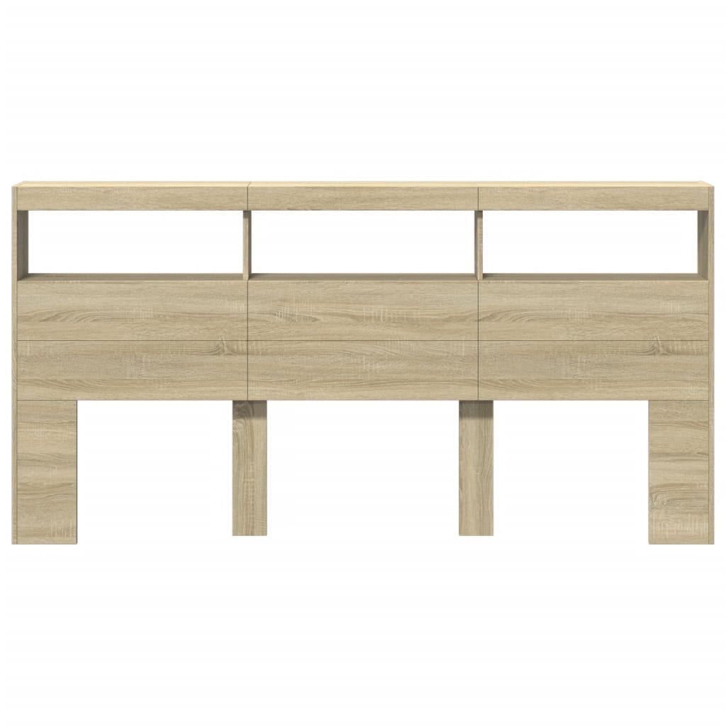 sengegavl med opbevaring og LED-lys 200x17x102 cm sonoma-eg
