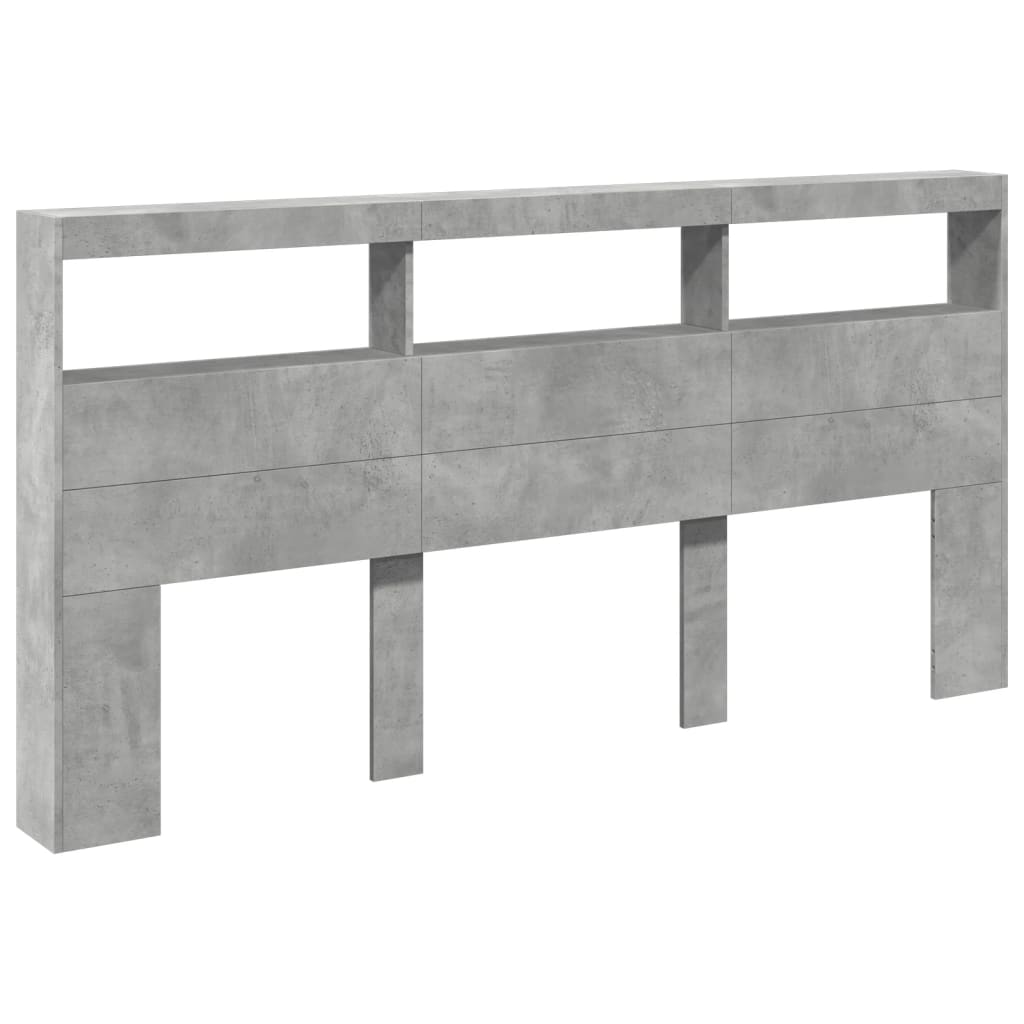 sengegavl med opbevaring og LED-lys 200x17x102 cm betongrå