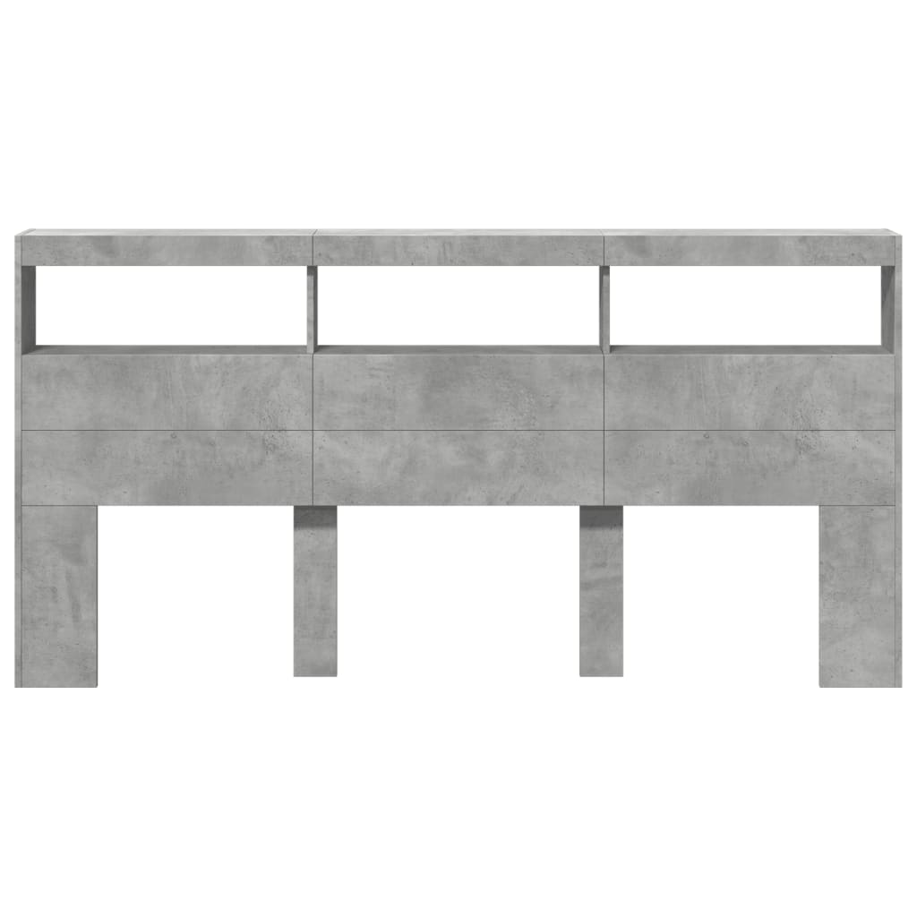 sengegavl med opbevaring og LED-lys 200x17x102 cm betongrå