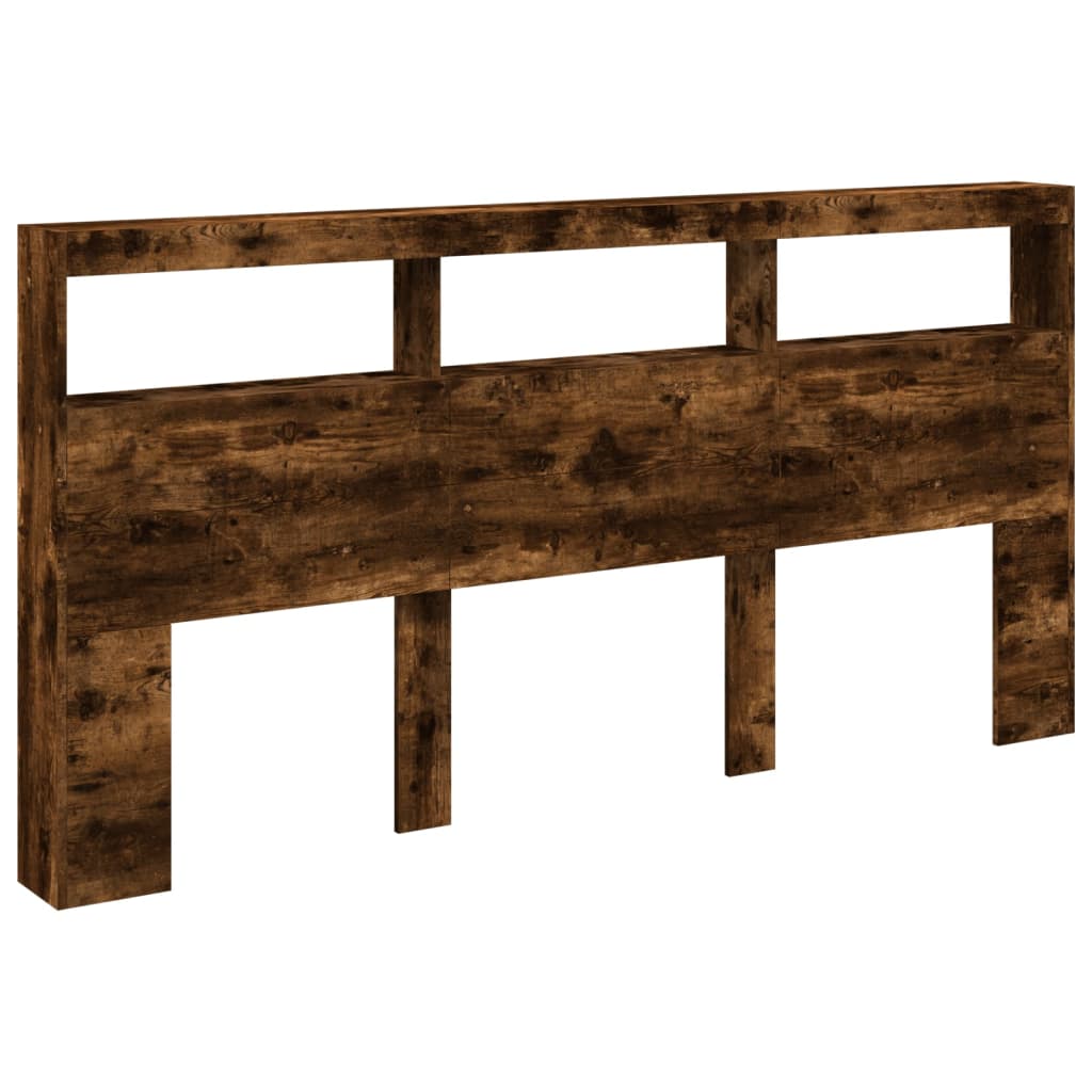 sengegavl med opbevaring og LED-lys 200x17x102 cm røget eg
