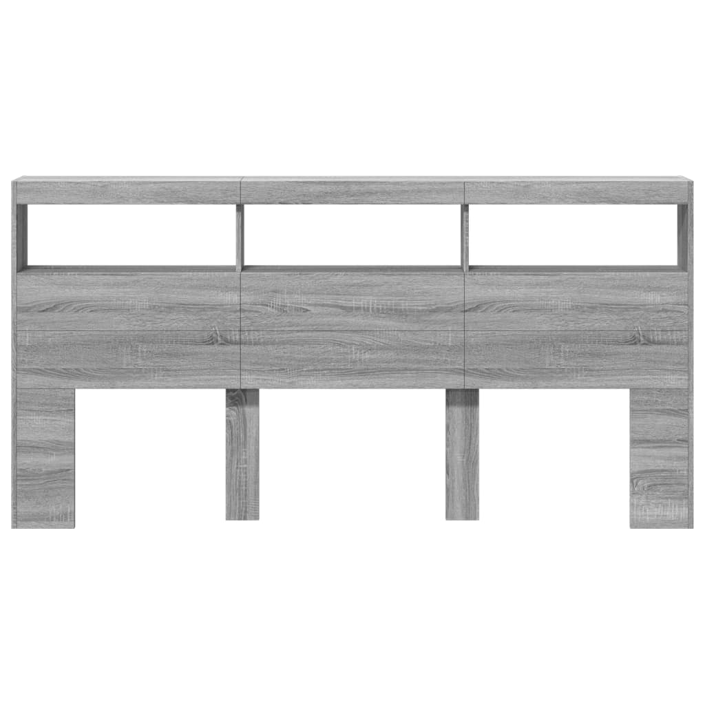 sengegavl med opbevaring og LED-lys 200x17x102 cm grå sonoma-eg