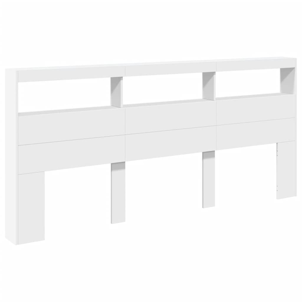 sengegavl med opbevaring og LED-lys 220x17x102 cm hvid