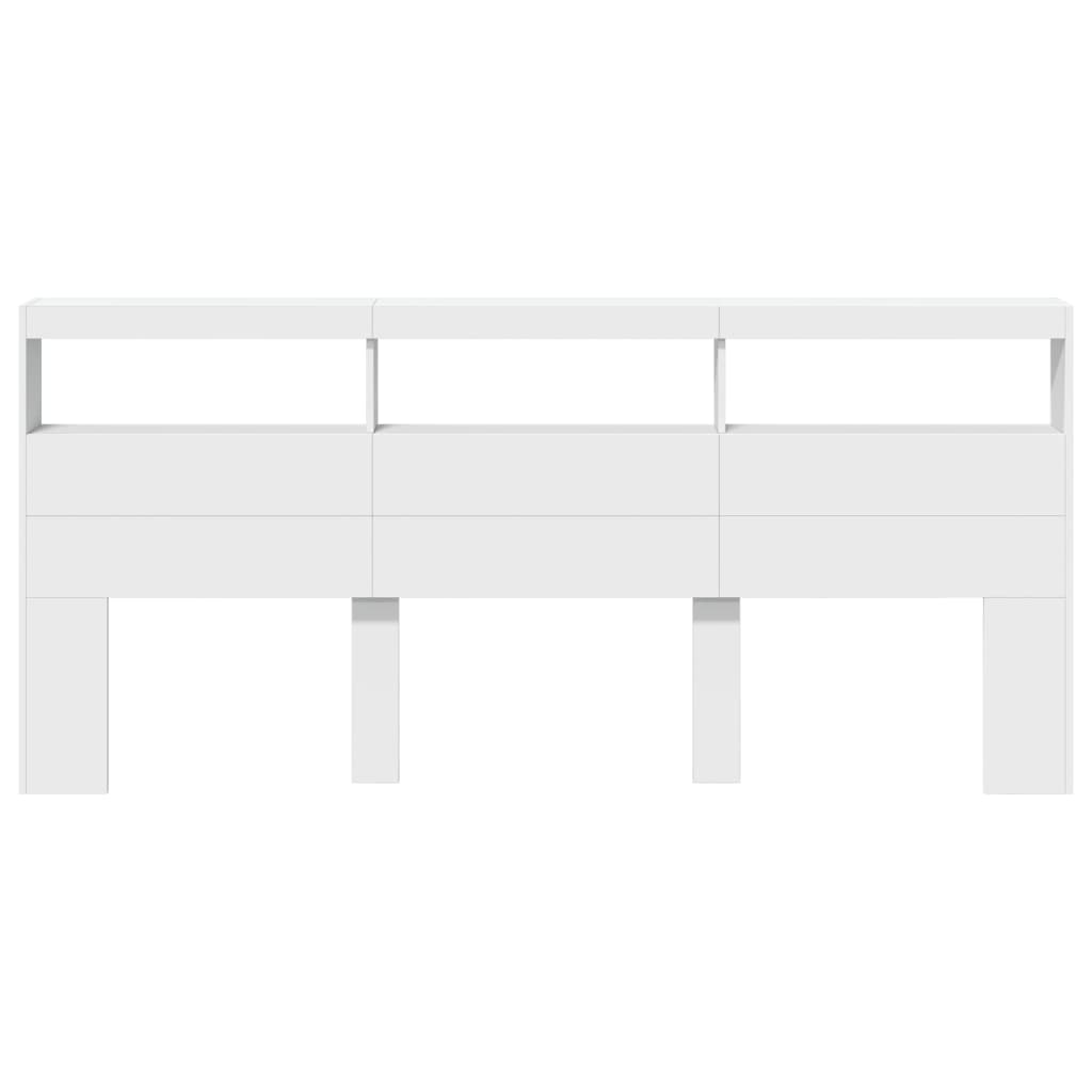 sengegavl med opbevaring og LED-lys 220x17x102 cm hvid