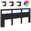 sengegavl med opbevaring og LED-lys 220x17x102 cm sort