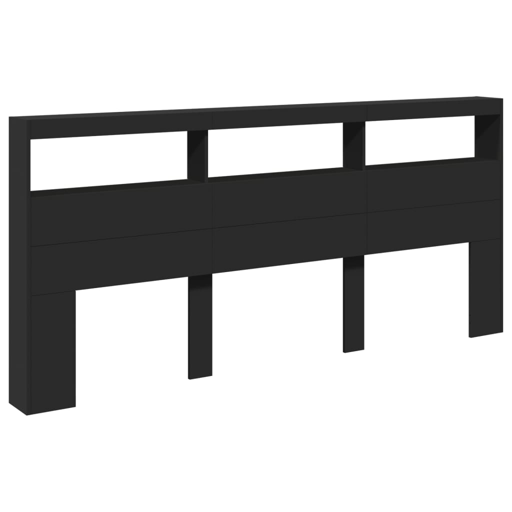 sengegavl med opbevaring og LED-lys 220x17x102 cm sort