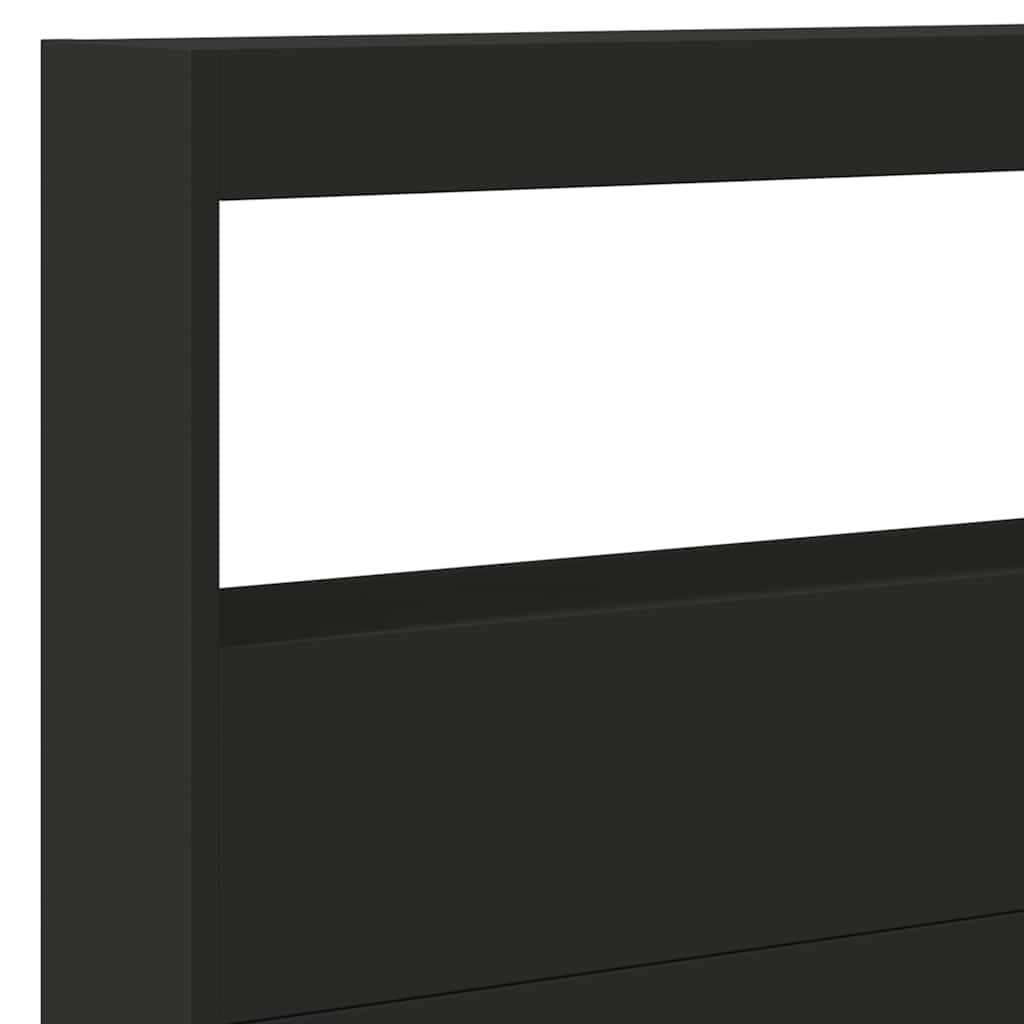 sengegavl med opbevaring og LED-lys 220x17x102 cm sort