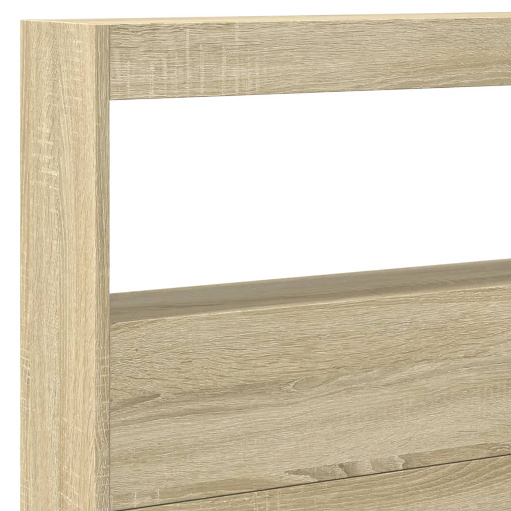 sengegavl med opbevaring og LED-lys 220x17x102 cm sonoma-eg