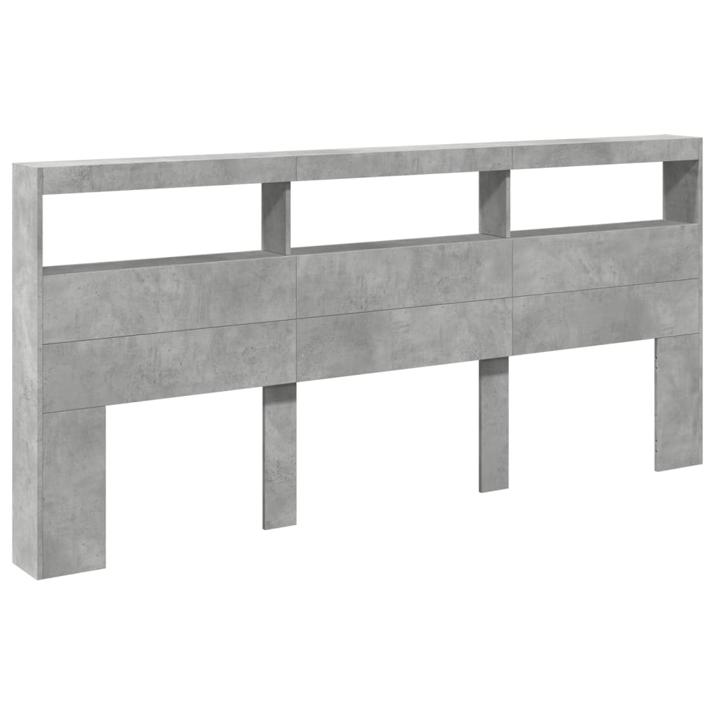 sengegavl med opbevaring og LED-lys 220x17x102 cm betongrå