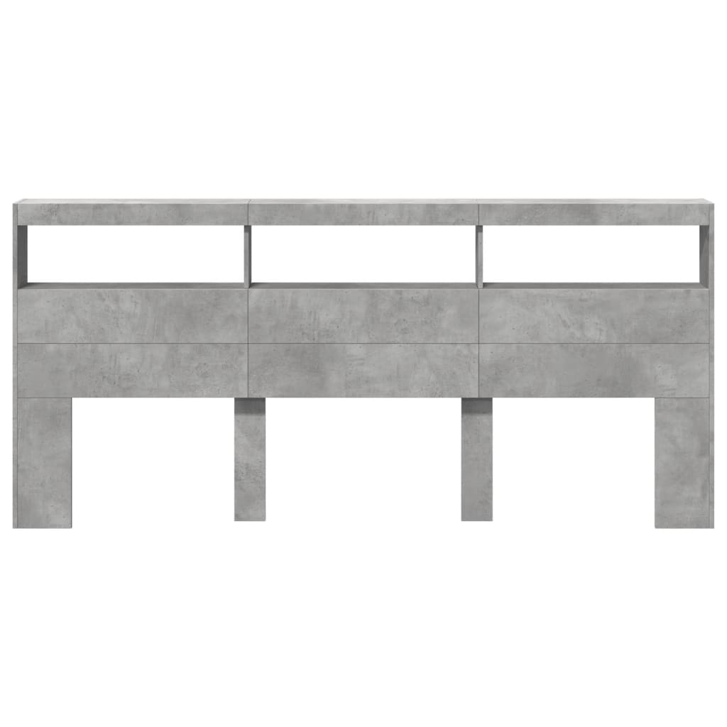 sengegavl med opbevaring og LED-lys 220x17x102 cm betongrå