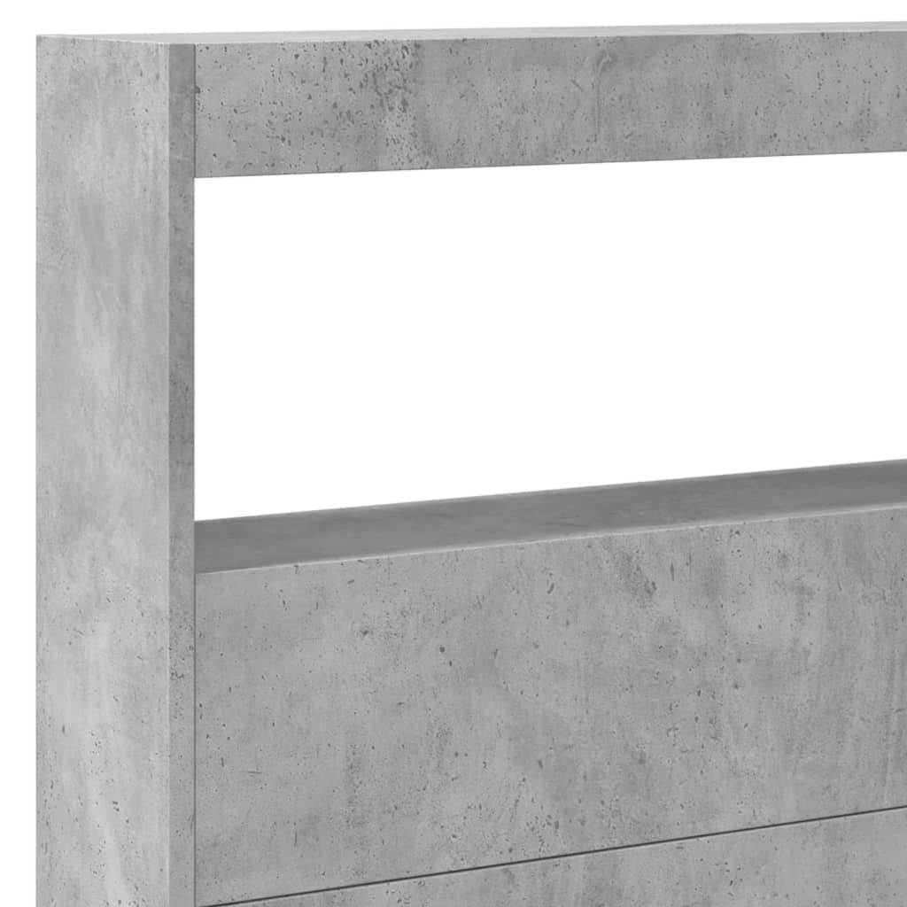 sengegavl med opbevaring og LED-lys 220x17x102 cm betongrå