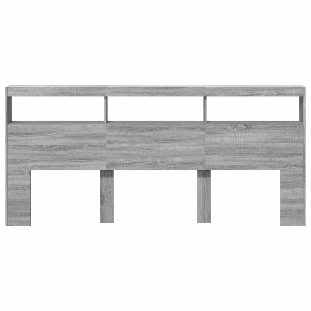 sengegavl med opbevaring og LED-lys 220x17x102 cm grå sonoma-eg