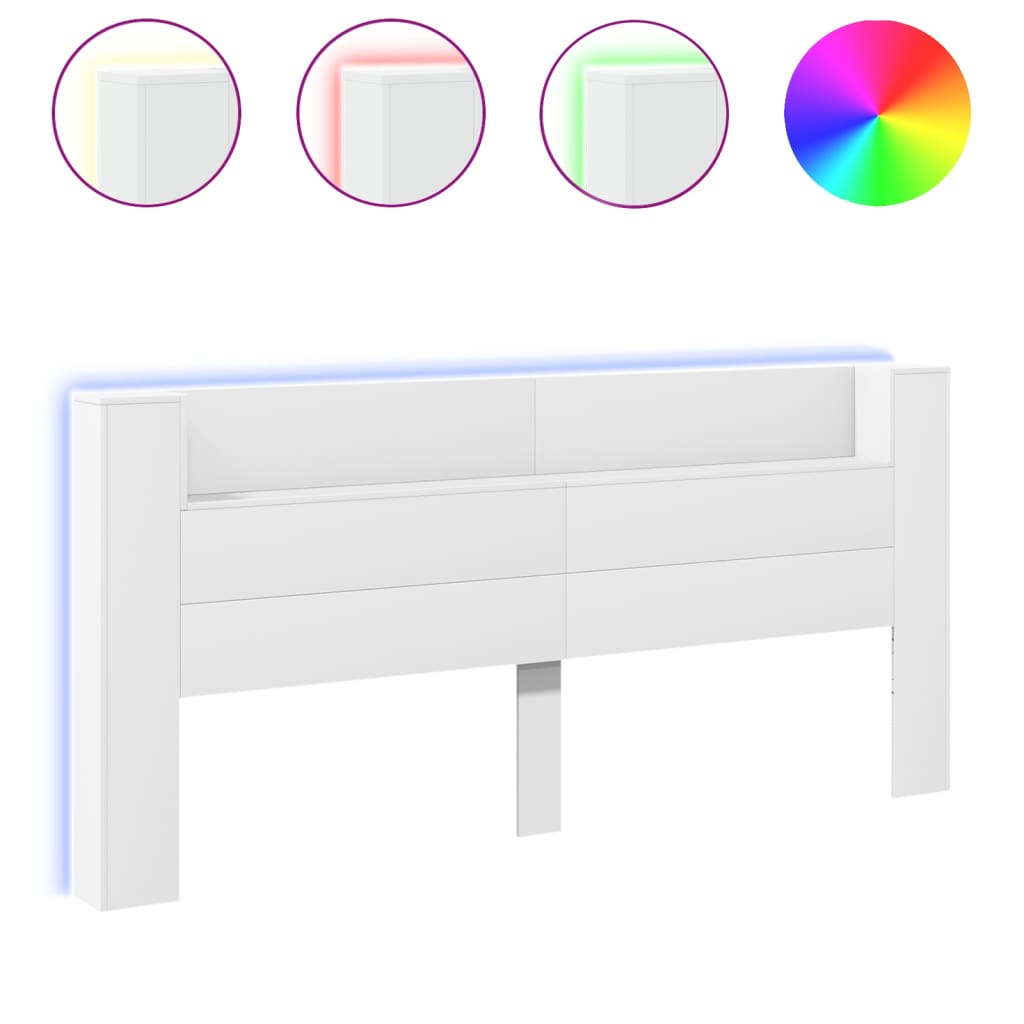 sengegavl med opbevaring og LED-lys 220x16,5x103,5 cm hvid