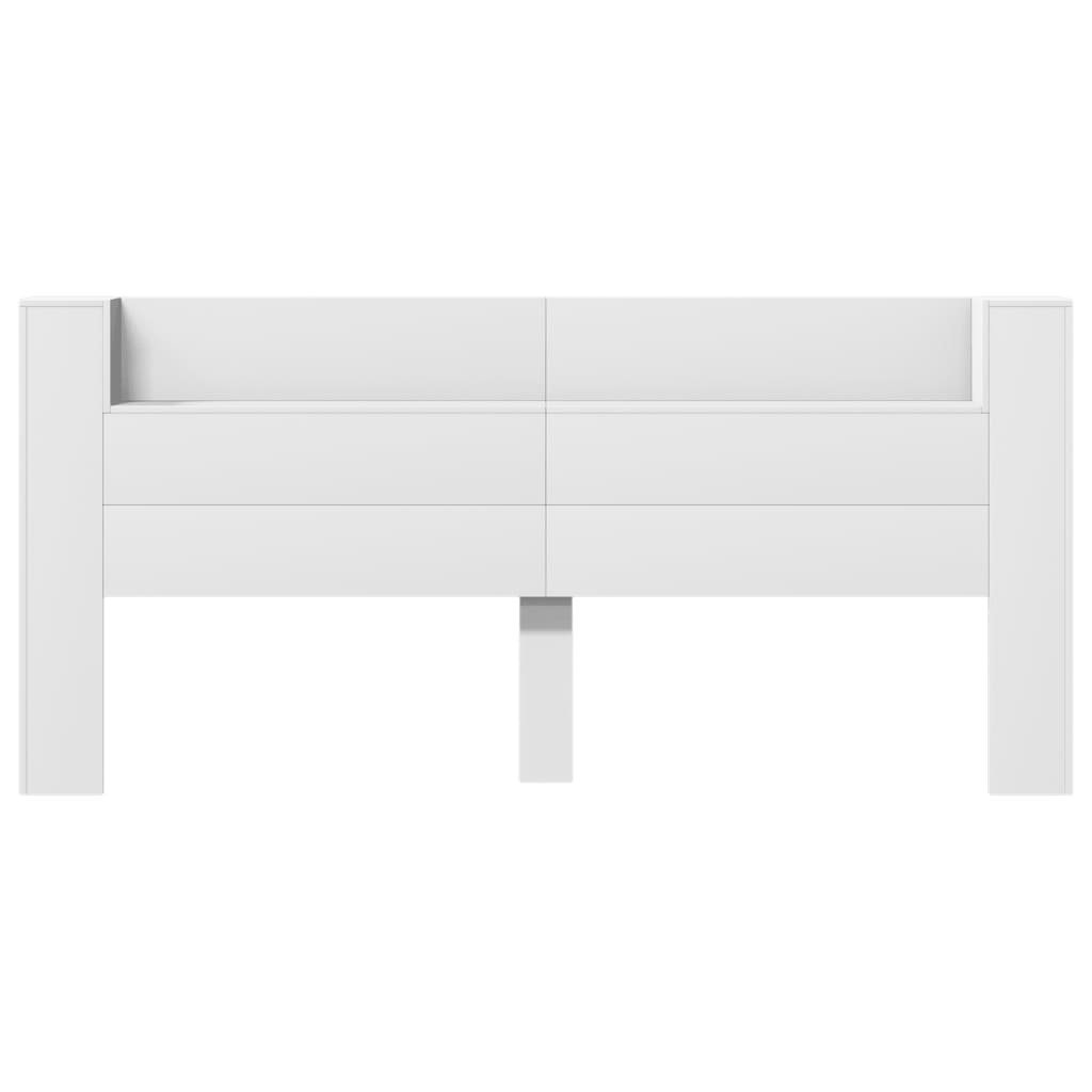 sengegavl med opbevaring og LED-lys 220x16,5x103,5 cm hvid