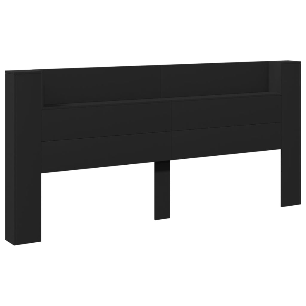 sengegavl med opbevaring og LED-lys 220x16,5x103,5 cm sort