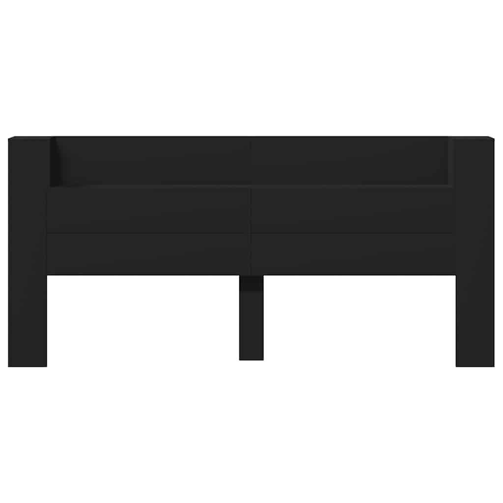 sengegavl med opbevaring og LED-lys 220x16,5x103,5 cm sort