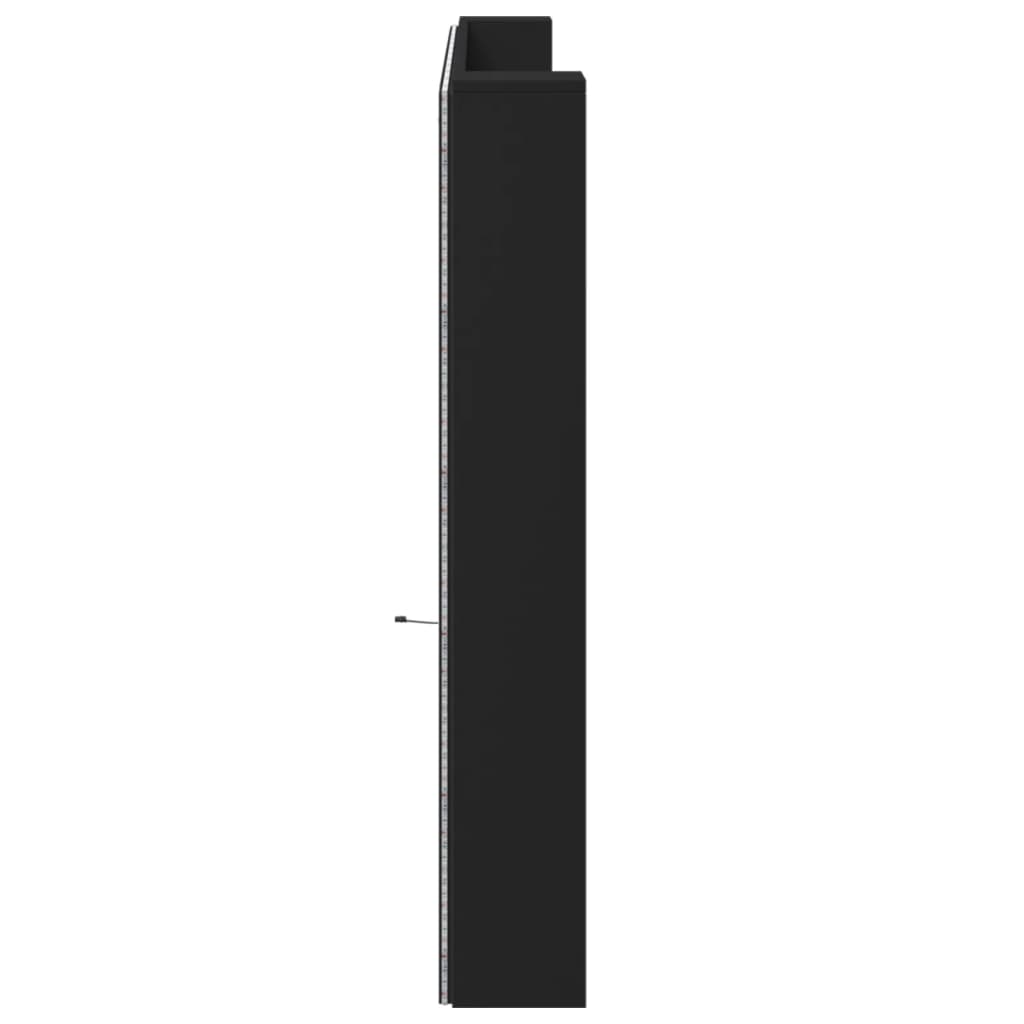 sengegavl med opbevaring og LED-lys 220x16,5x103,5 cm sort