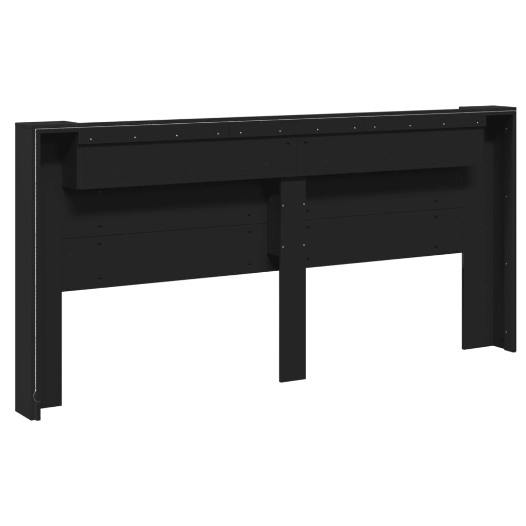 sengegavl med opbevaring og LED-lys 220x16,5x103,5 cm sort