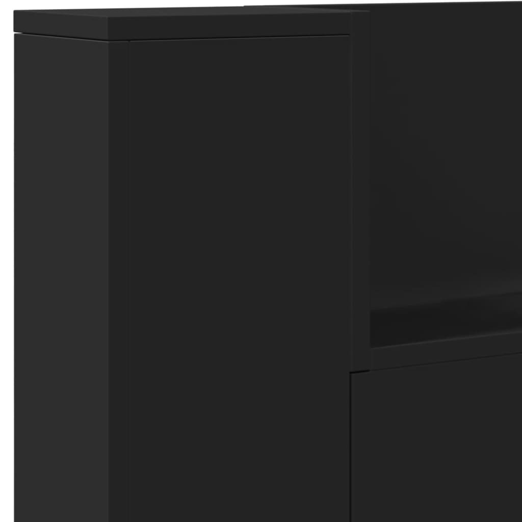 sengegavl med opbevaring og LED-lys 220x16,5x103,5 cm sort