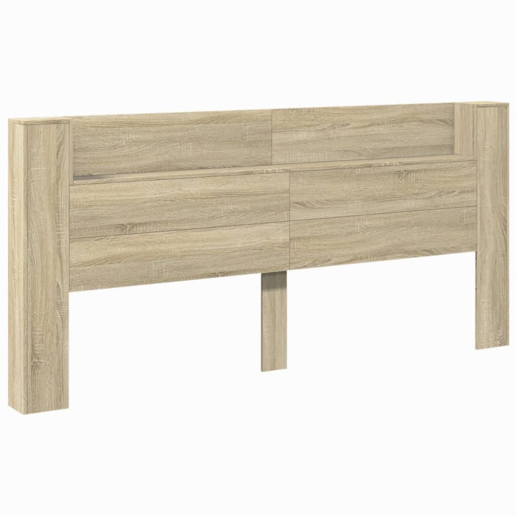 sengegavl med opbevaring og LED-lys 220x16,5x103,5 cm sonoma-eg