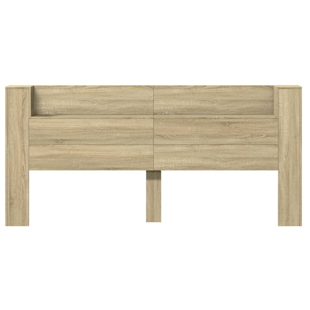 sengegavl med opbevaring og LED-lys 220x16,5x103,5 cm sonoma-eg