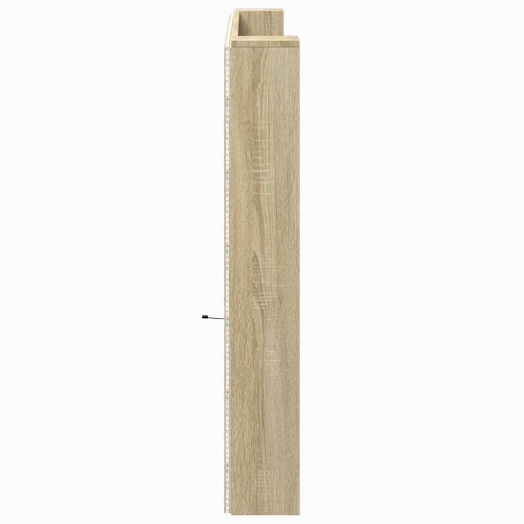 sengegavl med opbevaring og LED-lys 220x16,5x103,5 cm sonoma-eg
