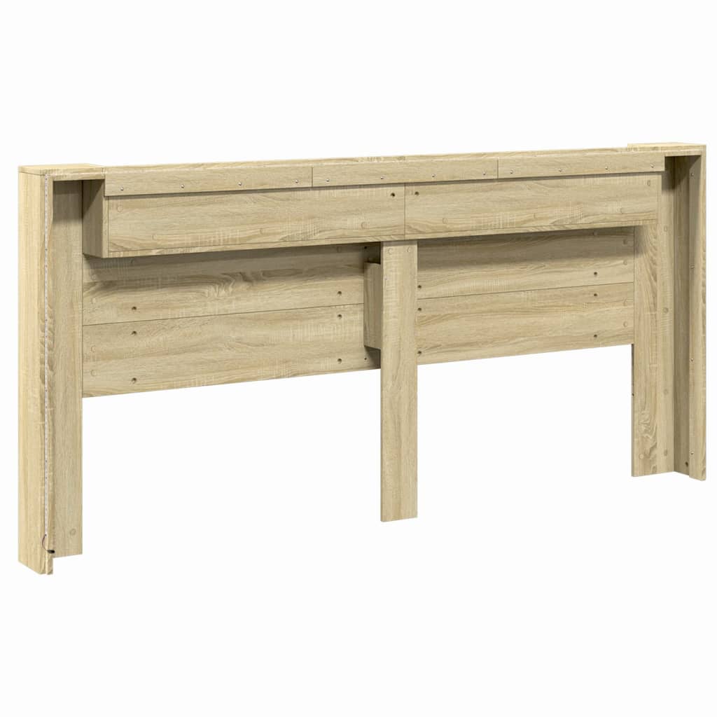 sengegavl med opbevaring og LED-lys 220x16,5x103,5 cm sonoma-eg
