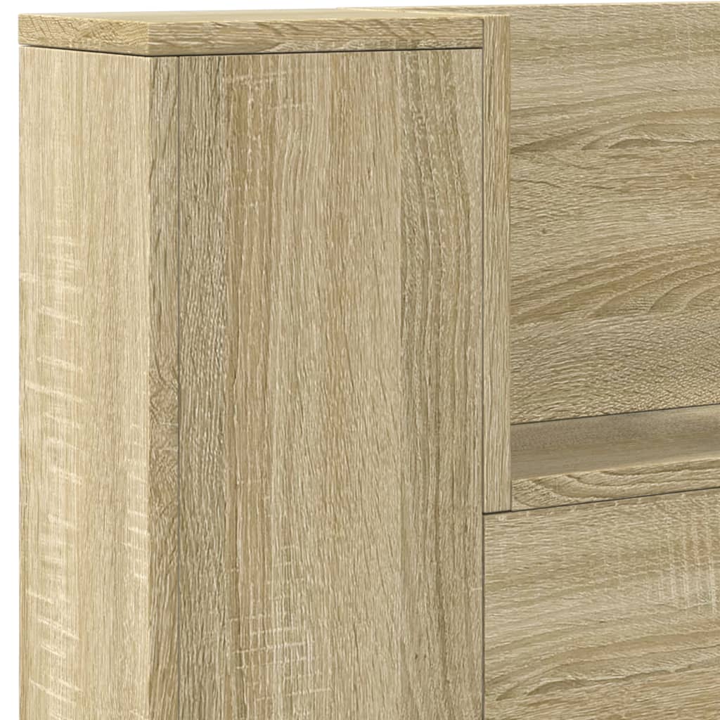 sengegavl med opbevaring og LED-lys 220x16,5x103,5 cm sonoma-eg