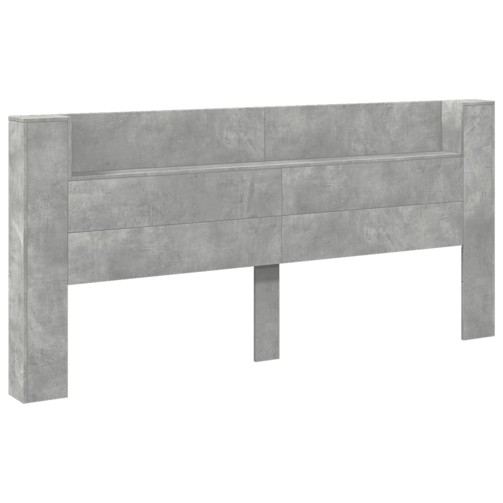 sengegavl med opbevaring og LED-lys 220x16,5x103,5 cm betongrå