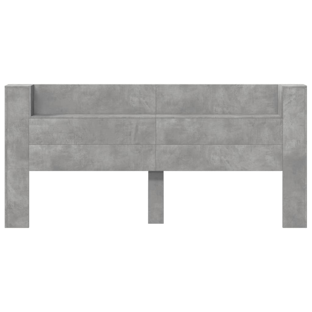 sengegavl med opbevaring og LED-lys 220x16,5x103,5 cm betongrå