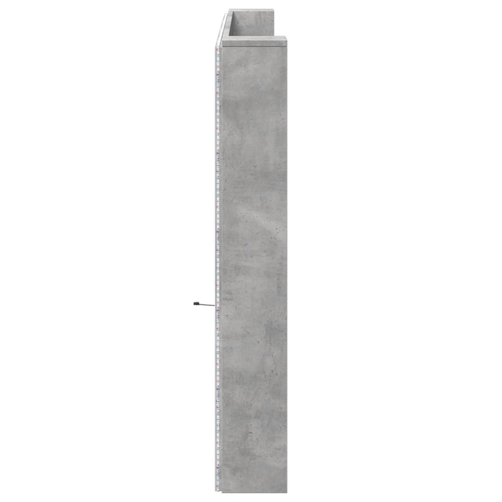 sengegavl med opbevaring og LED-lys 220x16,5x103,5 cm betongrå