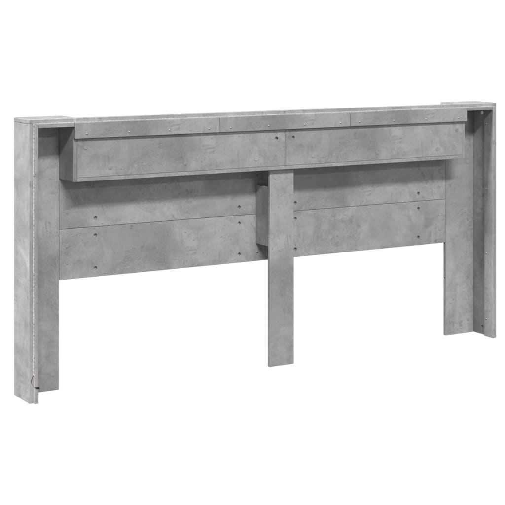 sengegavl med opbevaring og LED-lys 220x16,5x103,5 cm betongrå