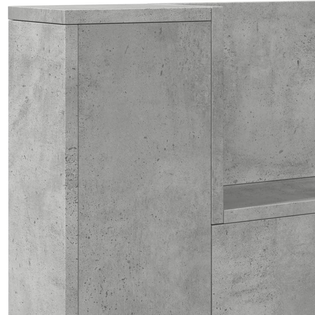 sengegavl med opbevaring og LED-lys 220x16,5x103,5 cm betongrå