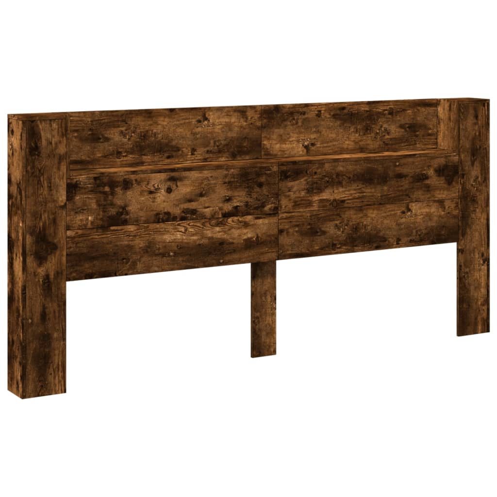 sengegavl med opbevaring og LED-lys 220x16,5x103,5 cm røget eg