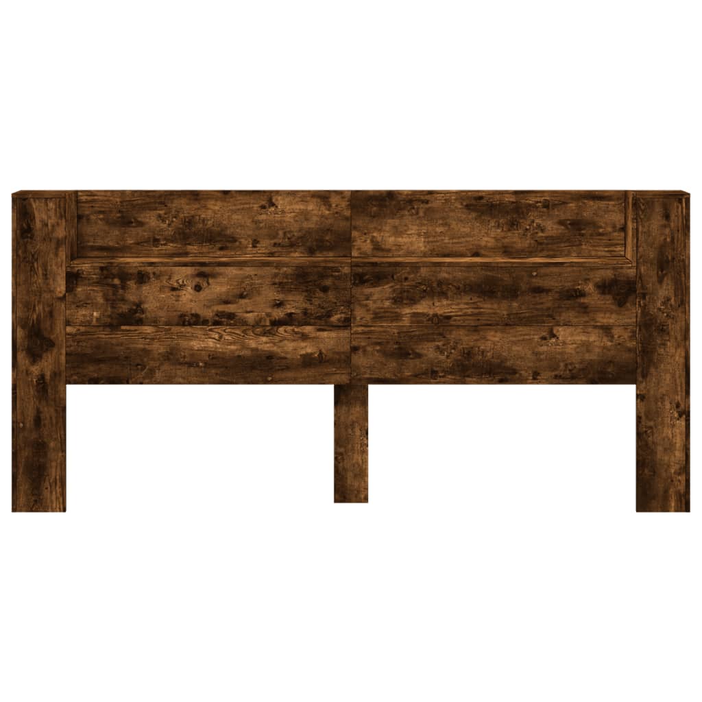 sengegavl med opbevaring og LED-lys 220x16,5x103,5 cm røget eg