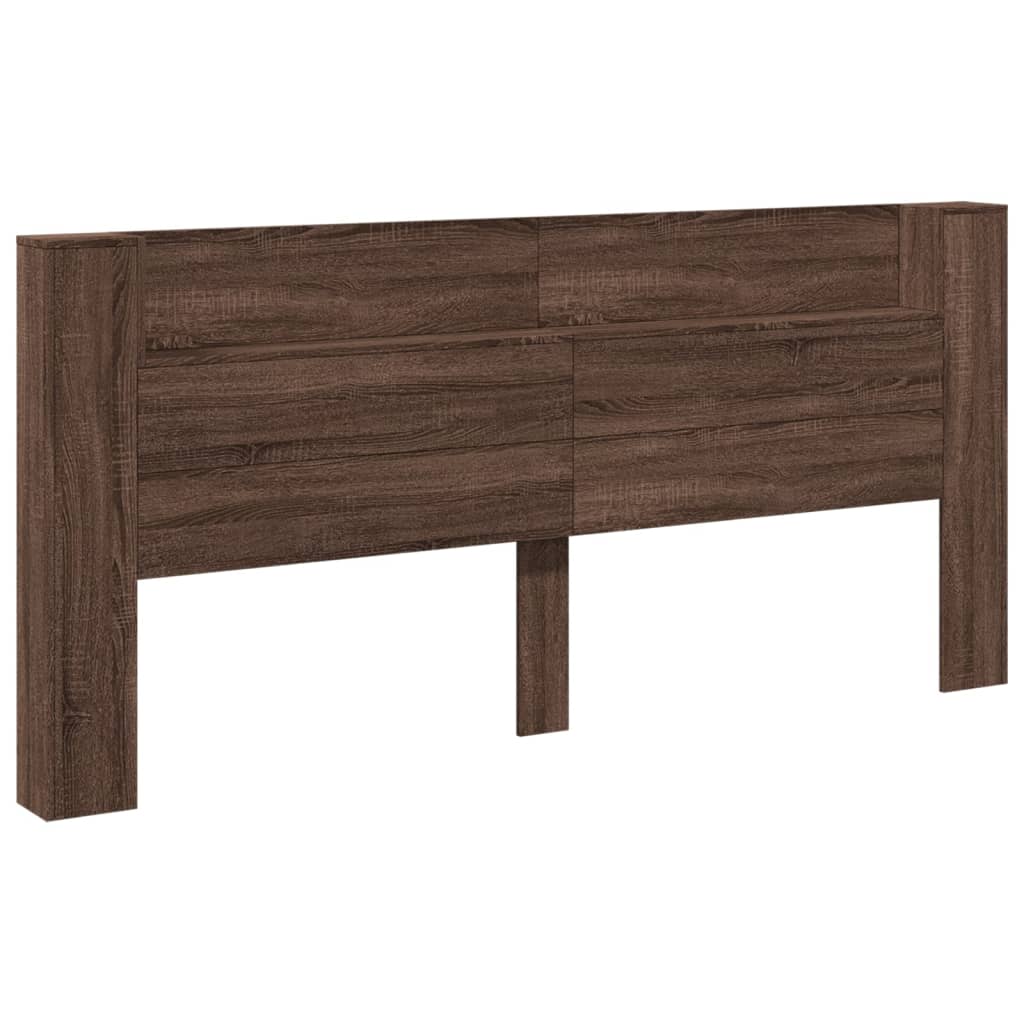 sengegavl med opbevaring og LED-lys 220x16,5x103,5 cm brunt eg