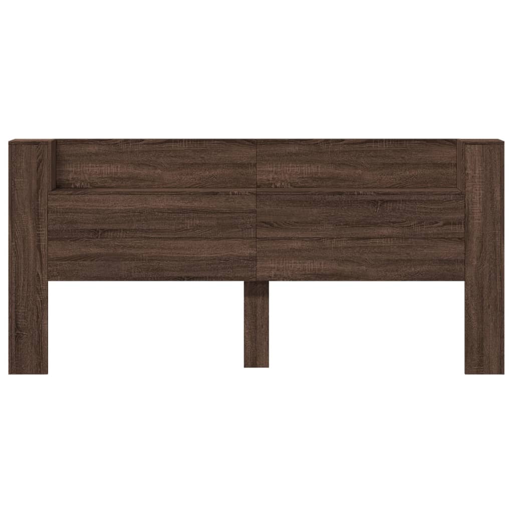 sengegavl med opbevaring og LED-lys 220x16,5x103,5 cm brunt eg