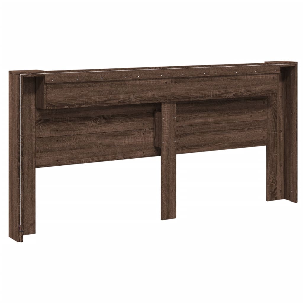 sengegavl med opbevaring og LED-lys 220x16,5x103,5 cm brunt eg