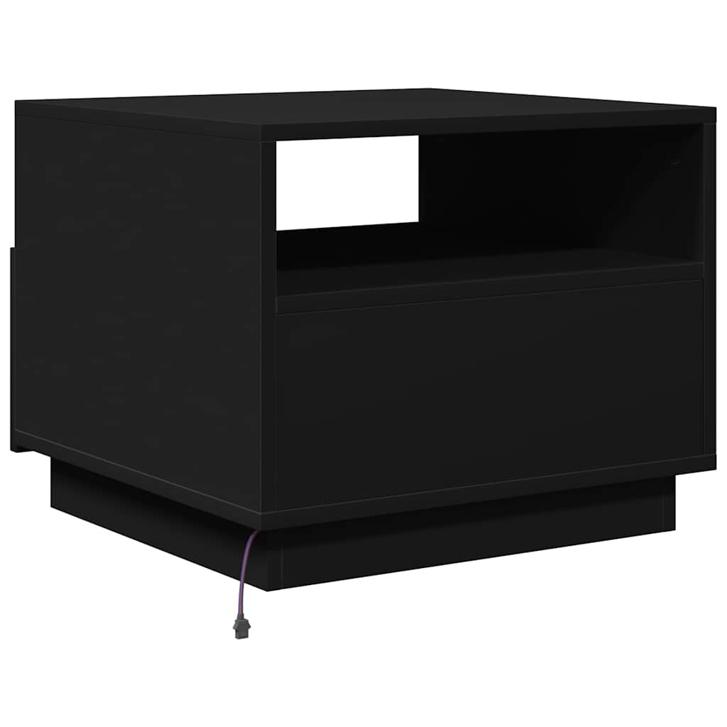 sofabord med LED-lys 50x49x40 cm sort